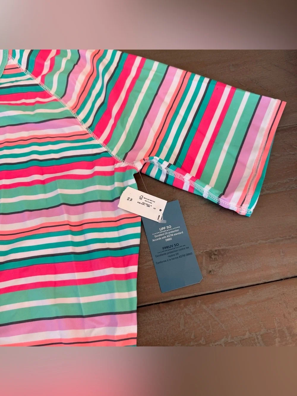 Old Navy Women’s Rash Guard Short Sleeve Striped Multicolor Sz XL New UPF 50